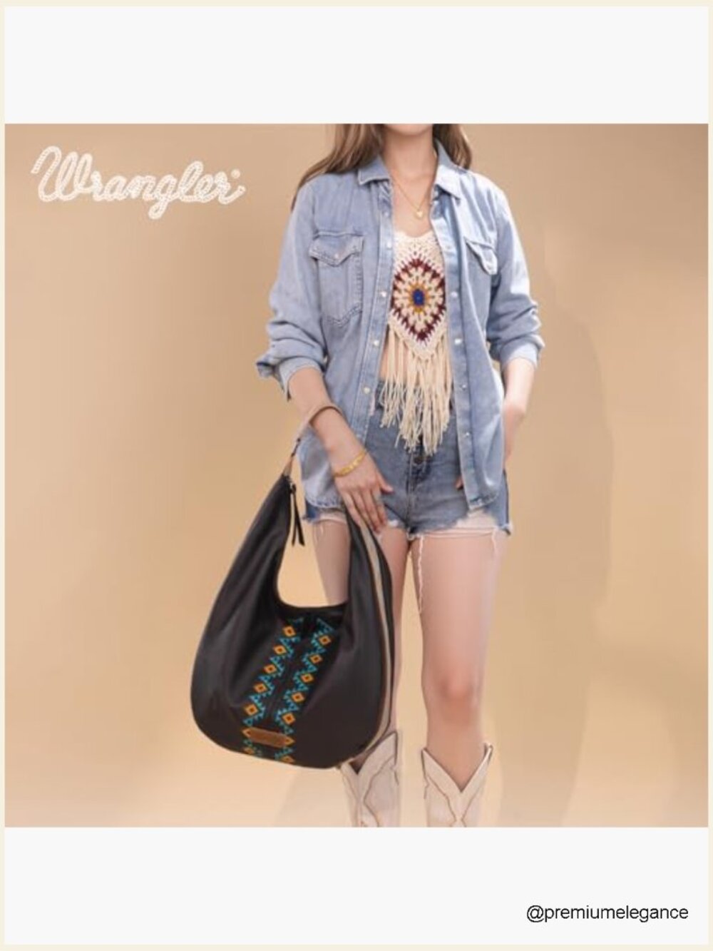 Large Western Aztec Embroidery Hobo Bag Zipper Shoulder Bag - Picture 2 of 7